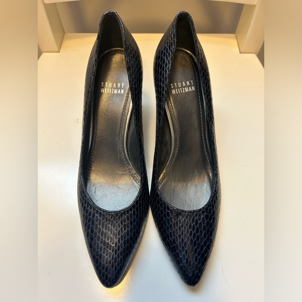 Stuart Weitzman Navy Snake Heels - image 1
